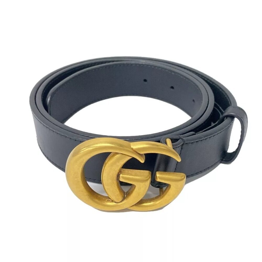 Auth GUCCI GG Marmont Black Gold Leather - Belt 446-122324